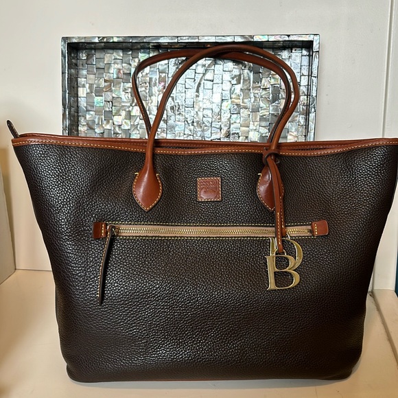 Dooney & Burke Large Pebbled Leather Tote Bag Brown - Picture 1 of 11